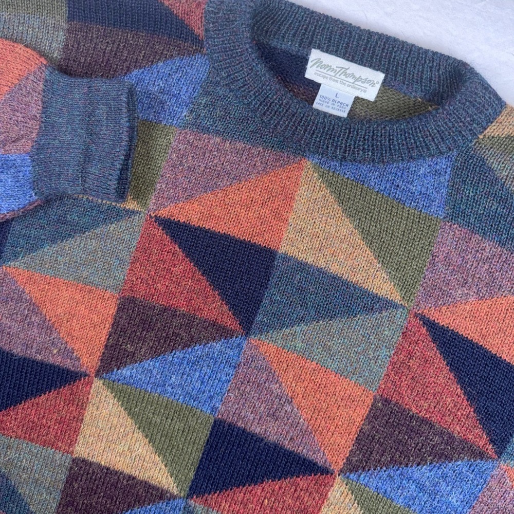 Vintage Norm Thompson Sweater Men Lg Multicolor 100% Alpaca Coogie Style